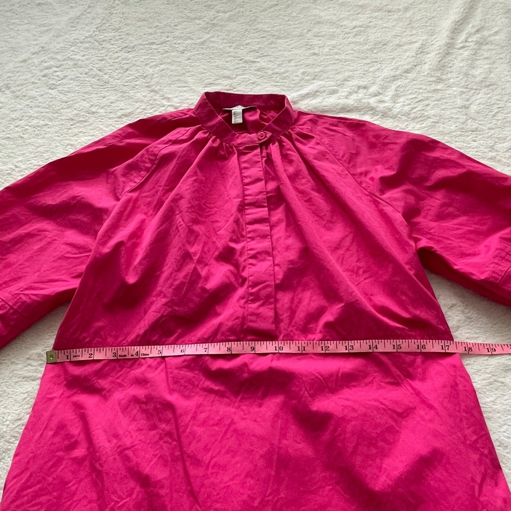 COS Relaxed-Fit Gathered Midi Shirt Dress Band Collar Poplin Pink Size 2 - Picture 10 of 14